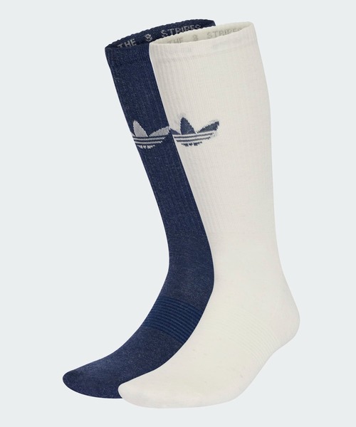 adidas(アディダス)の「トレフォイル プレミアム クルーソックス2足組 / アディダスオリジナルス adidas Originals(ソックス/靴下・メンズ・ホワイト/ホワイト×ブラック/ホワイト×ネイビー・X-LARGE/kids-XXL/SMALL/LARGE/MEDIUM)」の1枚目の写真