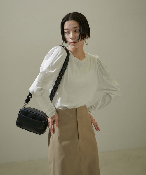 セール】ショルダータックパフスリーブロングTシャツ【洗える