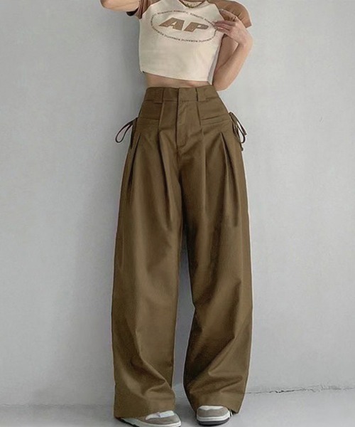 Miniministore(ミニミニストア)の「ワイドパンツレディースハイウエスト韓国風(スラックス・レディース・ブラック/ベージュ/ホワイト/アイボリー/ブラウン/ダークグレー・XL/M/L/S)」の5枚目の写真