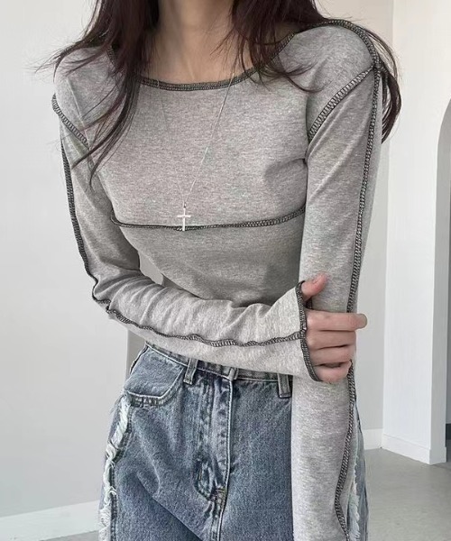 NANEA(ナネア)の「アウトステッチクロップドカットソー(Tシャツ/カットソー・レディース・グレー/ブラック/ホワイト・LARGE/MEDIUM/SMALL)」の22枚目の写真