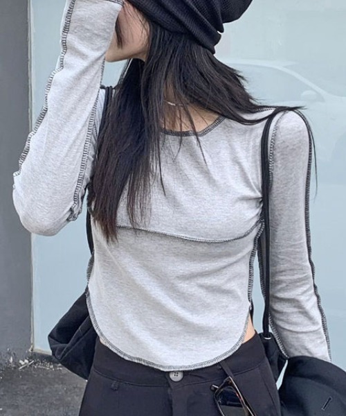 NANEA(ナネア)の「アウトステッチクロップドカットソー(Tシャツ/カットソー・レディース・グレー/ブラック/ホワイト・LARGE/MEDIUM/SMALL)」の18枚目の写真