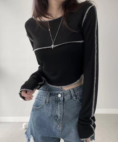 NANEA(ナネア)の「アウトステッチクロップドカットソー(Tシャツ/カットソー・レディース・グレー/ブラック/ホワイト・LARGE/MEDIUM/SMALL)」の20枚目の写真