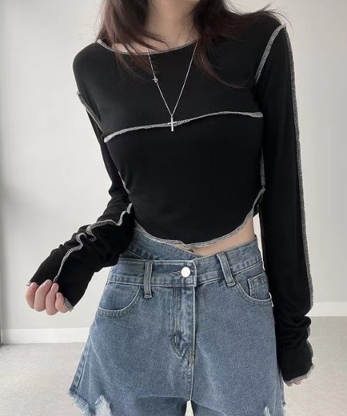NANEA(ナネア)の「アウトステッチクロップドカットソー(Tシャツ/カットソー・レディース・グレー/ブラック/ホワイト・LARGE/MEDIUM/SMALL)」の13枚目の写真