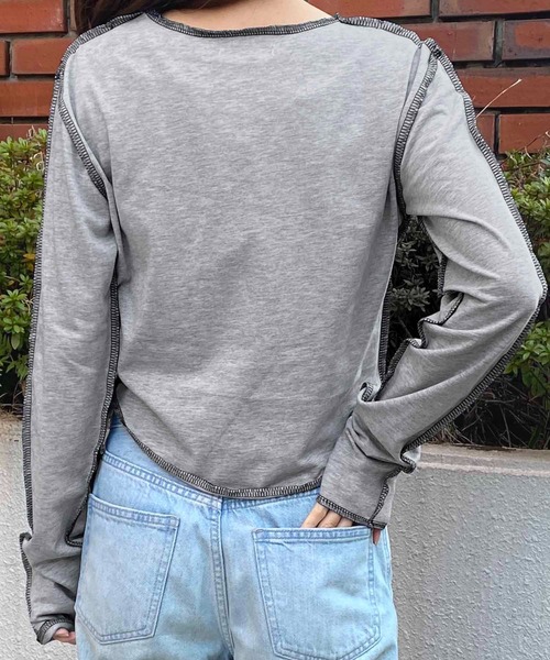 NANEA(ナネア)の「アウトステッチクロップドカットソー(Tシャツ/カットソー・レディース・グレー/ブラック/ホワイト・LARGE/MEDIUM/SMALL)」の5枚目の写真