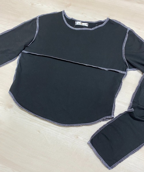 NANEA(ナネア)の「アウトステッチクロップドカットソー(Tシャツ/カットソー・レディース・グレー/ブラック/ホワイト・LARGE/MEDIUM/SMALL)」の6枚目の写真