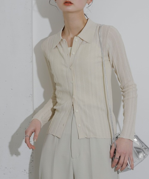 SENSE OF PLACE by URBAN RESEARCH（センスオブプレイスバイアーバンリサーチ）の「ランダムリブニットカーディガン（カーディガン/ボレロ・レディース・ピンク/アイボリー/ブラック・ONE）」の2枚目の写真