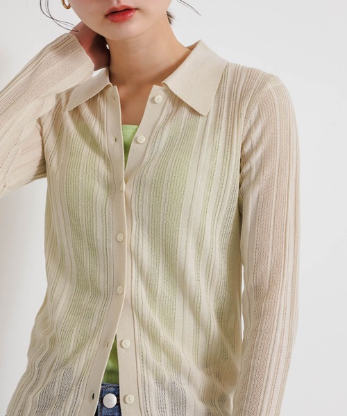 SENSE OF PLACE by URBAN RESEARCH（センスオブプレイスバイアーバンリサーチ）の「ランダムリブニットカーディガン（カーディガン/ボレロ・レディース・ピンク/アイボリー/ブラック・ONE）」の12枚目の写真