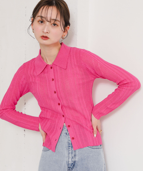 SENSE OF PLACE by URBAN RESEARCH（センスオブプレイスバイアーバンリサーチ）の「ランダムリブニットカーディガン（カーディガン/ボレロ・レディース・ピンク/アイボリー/ブラック・ONE）」の21枚目の写真