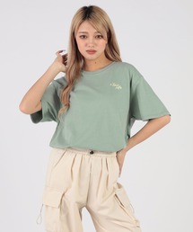 バックレタリングプリント刺繍Tシャツ