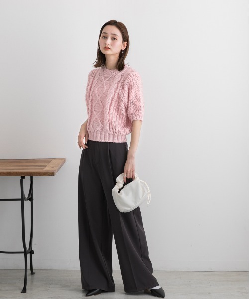 ad thie(アドティエ)の「ショート丈・ケーブル パフスリーブニット(ニット/セーター・レディース・オフホワイト/杢グレー/ピンク・FREE)」の16枚目の写真