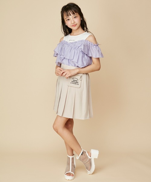 JENNI love(ジェニィラブ)の「シアードッキングトップス(Tシャツ/カットソー・キッズ・アイボリー/ブラック/ラベンダー・130cm/140cm/150cm/160cm)」の5枚目の写真