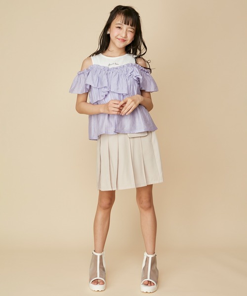 JENNI love(ジェニィラブ)の「シアードッキングトップス(Tシャツ/カットソー・キッズ・アイボリー/ブラック/ラベンダー・130cm/140cm/150cm/160cm)」の6枚目の写真