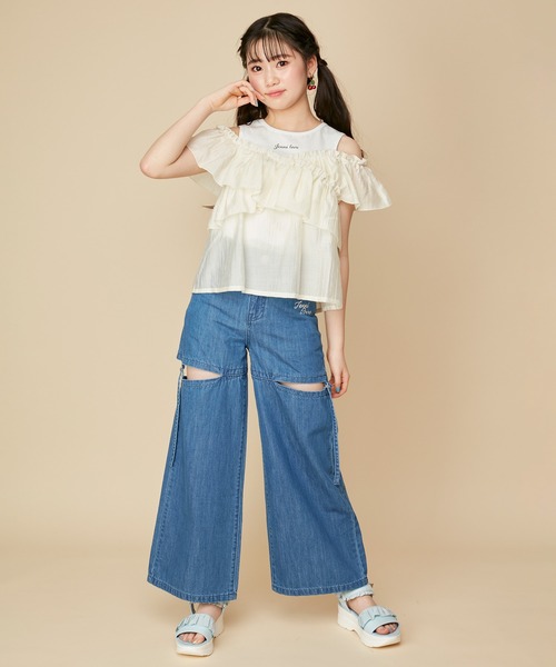 JENNI love(ジェニィラブ)の「シアードッキングトップス(Tシャツ/カットソー・キッズ・アイボリー/ブラック/ラベンダー・130cm/140cm/150cm/160cm)」の8枚目の写真