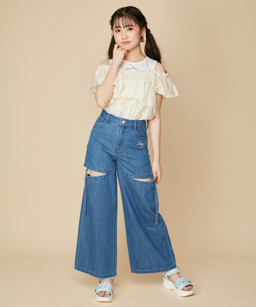 JENNI love(ジェニィラブ)の「シアードッキングトップス(Tシャツ/カットソー・キッズ・アイボリー/ブラック/ラベンダー・130cm/140cm/150cm/160cm)」の10枚目の写真