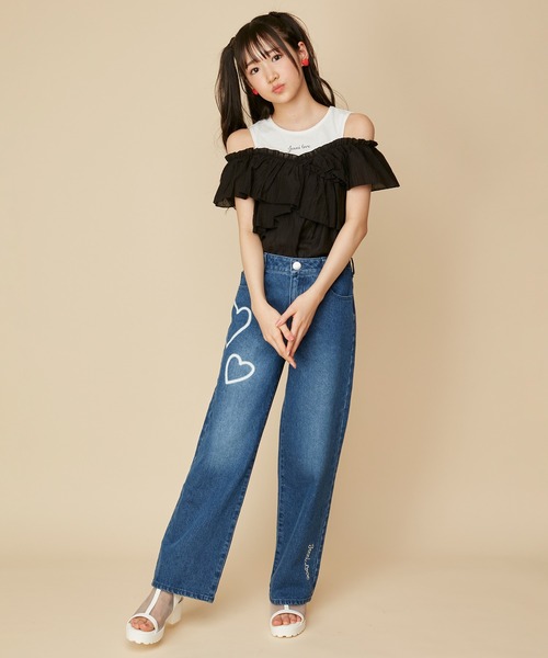 JENNI love(ジェニィラブ)の「シアードッキングトップス(Tシャツ/カットソー・キッズ・アイボリー/ブラック/ラベンダー・130cm/140cm/150cm/160cm)」の14枚目の写真