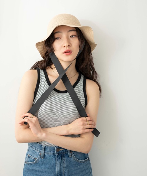 WEGO（ウィゴー）の「WEGO/リボン付き雑材ハット（ハット・レディース・オフホワイト/ナチュラル・FREE）」の2枚目の写真