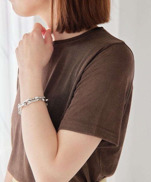 EMMEL REFINES（エメルリファインズ）の「＜EMMEL REFINES＞EM シャイニー トロミ Tシャツ（Tシャツ/カットソー・レディース・ライトブルー/オレンジ/ダークブラウン・FREE）」の5枚目の写真