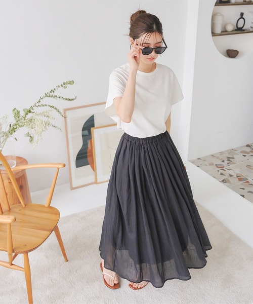 KOBE LETTUCE(コウベレタス)の「吸汗速乾コットン混ガーゼドレープスカート(スカート・レディース・グレイッシュベージュ/ブラウン系/ブラック/ロイヤルブルー/パープル・M/M1)」の7枚目の写真