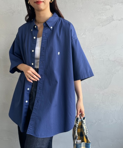 GYMPHLEX（ジムフレックス）の「[GYMPHLEX/ジムフレックス] ボタンダウン ショートスリーブシャツ(コットンツイル)（シャツ/ブラウス・レディース・ライトベージュ/チャコールグレー/ブルー・M/L）」の3枚目の写真