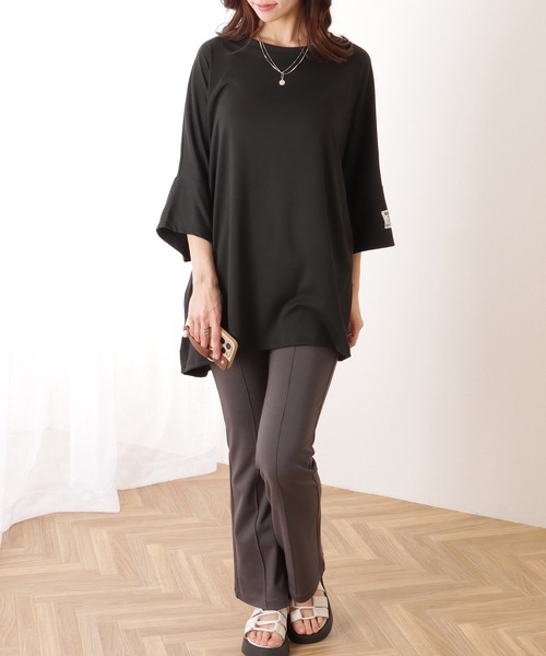 Lace Ladies(レースレディース)の「ソリッドカラー タグ付き オーバーサイズ 半袖 Tシャツ(Tシャツ/カットソー・レディース・グレー/ブラック/オレンジ/グリーン・FREE)」の7枚目の写真