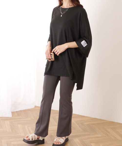 Lace Ladies(レースレディース)の「ソリッドカラー タグ付き オーバーサイズ 半袖 Tシャツ(Tシャツ/カットソー・レディース・グレー/ブラック/オレンジ/グリーン・FREE)」の8枚目の写真