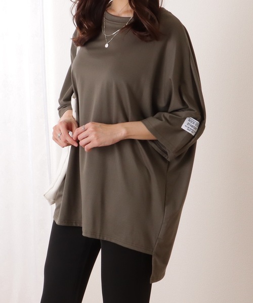 Lace Ladies(レースレディース)の「ソリッドカラー タグ付き オーバーサイズ 半袖 Tシャツ(Tシャツ/カットソー・レディース・グレー/ブラック/オレンジ/グリーン・FREE)」の10枚目の写真