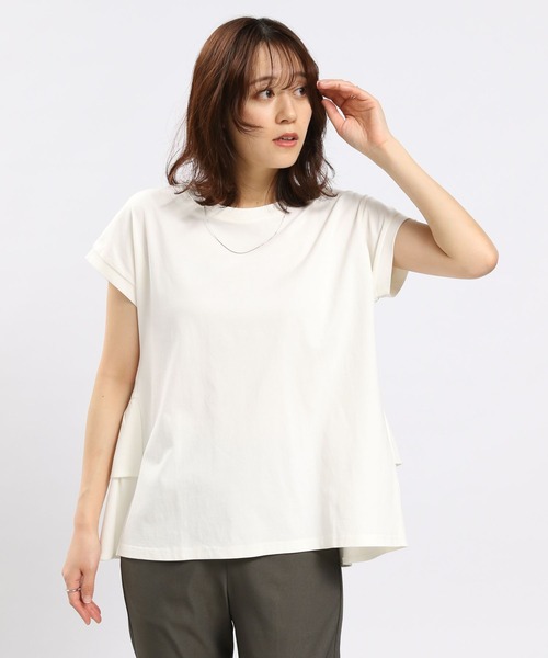 GLOBAL WORK Smile Seed Store（グローバルワーク スマイルシードストア）の「冷感後ろフリルＴシャツフレンチスリーブ/102725（Tシャツ/カットソー・レディース・チャコール/ライトブルー/ブラック/ベージュ/オフホワイト・LARGE/MEDIUM/SMALL/X-LARGE）」の2枚目の写真