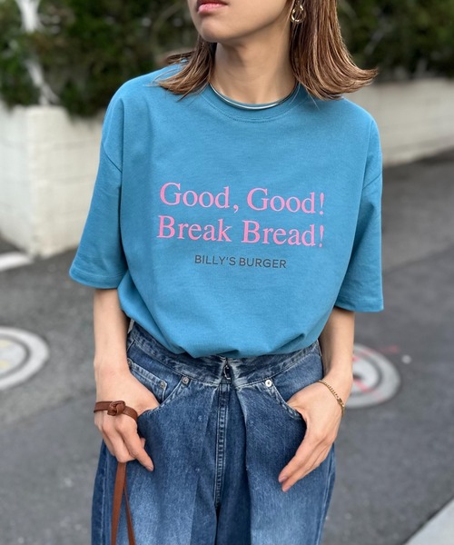 mi via loca（ミヴィアロカ）の「VintageライクBURGERプリントTシャツ（Tシャツ/カットソー・レディース・ライム/アイボリー/グレイッシュブルー・FREE）」の3枚目の写真