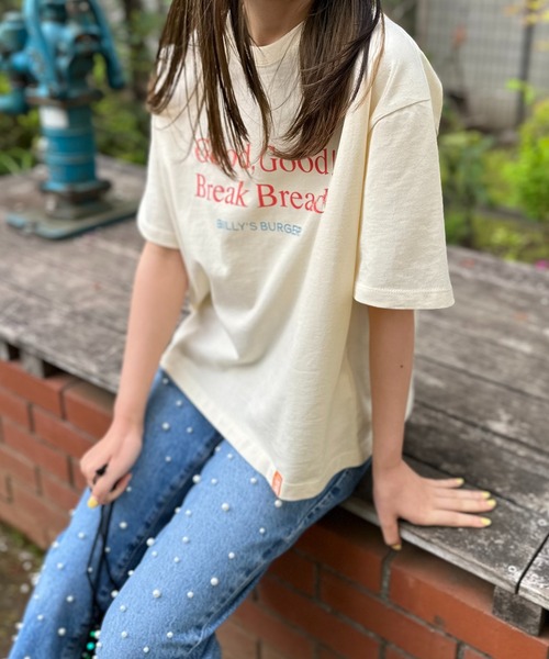 mi via loca（ミヴィアロカ）の「VintageライクBURGERプリントTシャツ（Tシャツ/カットソー・レディース・ライム/アイボリー/グレイッシュブルー・FREE）」の14枚目の写真