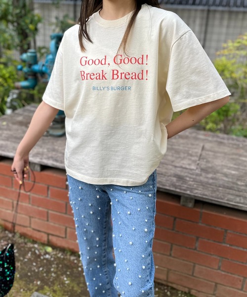 mi via loca（ミヴィアロカ）の「VintageライクBURGERプリントTシャツ（Tシャツ/カットソー・レディース・ライム/アイボリー/グレイッシュブルー・FREE）」の9枚目の写真