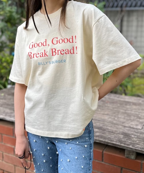 mi via loca（ミヴィアロカ）の「VintageライクBURGERプリントTシャツ（Tシャツ/カットソー・レディース・ライム/アイボリー/グレイッシュブルー・FREE）」の4枚目の写真