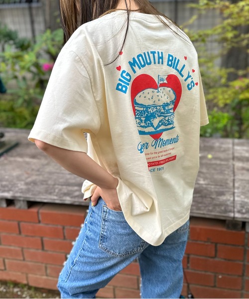 mi via loca（ミヴィアロカ）の「VintageライクBURGERプリントTシャツ（Tシャツ/カットソー・レディース・ライム/アイボリー/グレイッシュブルー・FREE）」の6枚目の写真