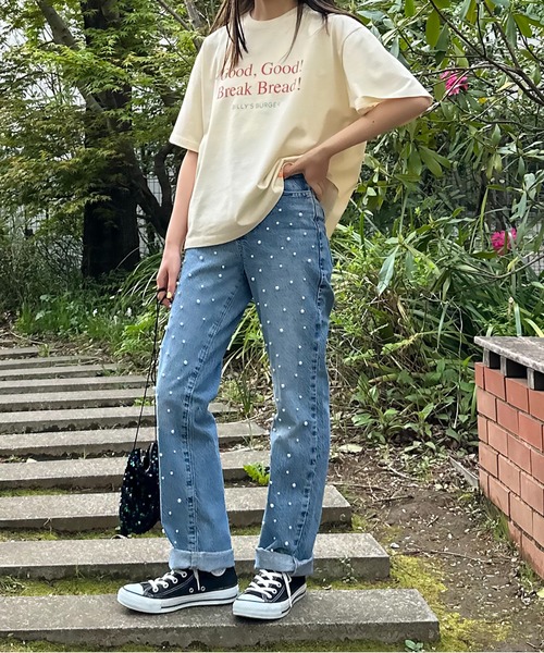 mi via loca（ミヴィアロカ）の「VintageライクBURGERプリントTシャツ（Tシャツ/カットソー・レディース・ライム/アイボリー/グレイッシュブルー・FREE）」の17枚目の写真