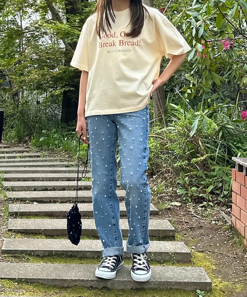 mi via loca（ミヴィアロカ）の「VintageライクBURGERプリントTシャツ（Tシャツ/カットソー・レディース・ライム/アイボリー/グレイッシュブルー・FREE）」の16枚目の写真