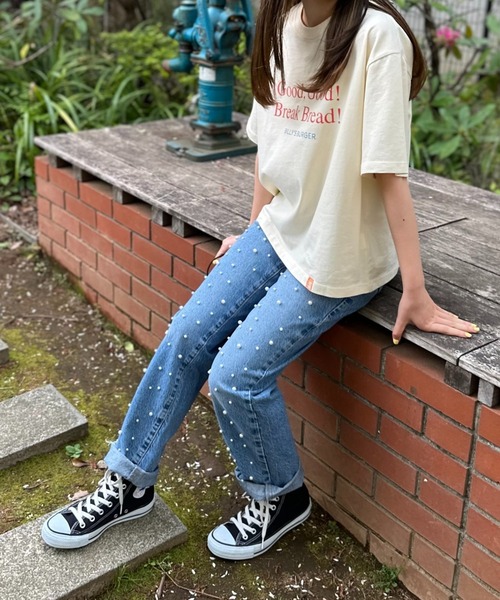 mi via loca（ミヴィアロカ）の「VintageライクBURGERプリントTシャツ（Tシャツ/カットソー・レディース・ライム/アイボリー/グレイッシュブルー・FREE）」の15枚目の写真