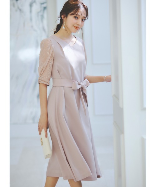 LAISSE PASSE（レッセパッセ）の「《お呼ばれドレス》レーススリーブAラインドレス（ドレス・レディース・ベージュ/ネイビー/ミント・MEDIUM/SMALL）」の6枚目の写真