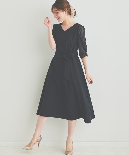 LAISSE PASSE（レッセパッセ）の「《お呼ばれドレス》レーススリーブAラインドレス（ドレス・レディース・ベージュ/ネイビー/ミント・MEDIUM/SMALL）」の7枚目の写真