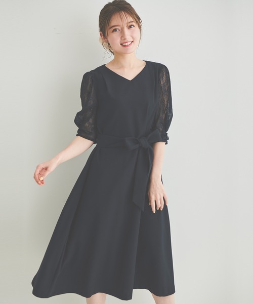 LAISSE PASSE（レッセパッセ）の「《お呼ばれドレス》レーススリーブAラインドレス（ドレス・レディース・ベージュ/ネイビー/ミント・MEDIUM/SMALL）」の8枚目の写真