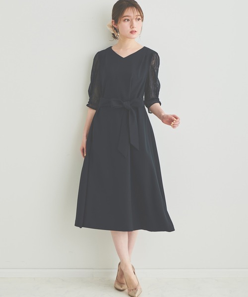 LAISSE PASSE（レッセパッセ）の「《お呼ばれドレス》レーススリーブAラインドレス（ドレス・レディース・ベージュ/ネイビー/ミント・MEDIUM/SMALL）」の9枚目の写真