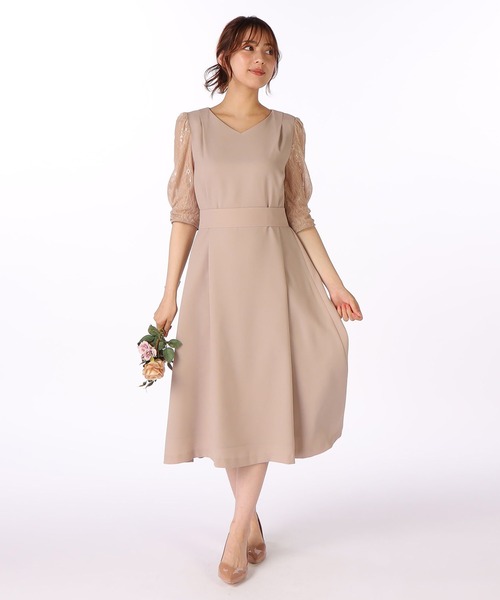 LAISSE PASSE（レッセパッセ）の「《お呼ばれドレス》レーススリーブAラインドレス（ドレス・レディース・ベージュ/ネイビー/ミント・MEDIUM/SMALL）」の10枚目の写真