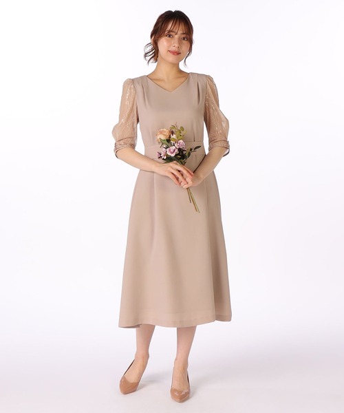 LAISSE PASSE（レッセパッセ）の「《お呼ばれドレス》レーススリーブAラインドレス（ドレス・レディース・ベージュ/ネイビー/ミント・MEDIUM/SMALL）」の16枚目の写真