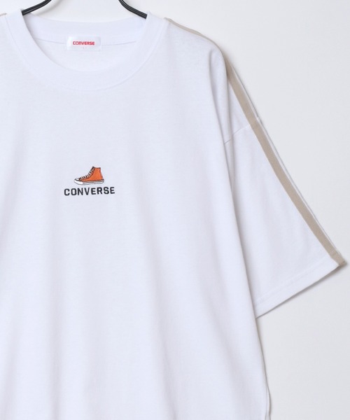 CONVERSE（コンバース）の「CONVERSE/コンバース オーバーサイズ オールスター スニーカー ワンポイント刺繍 ユニフォーム 袖ライン 半袖Tシャツ/ゲームシャツ/レディース メンズ（Tシャツ/カットソー・レディース・ブルーグレー/ブルー/ホワイト系その他/ホワイト/ベージュ/スミクロ・M/LL/L）」の8枚目の写真