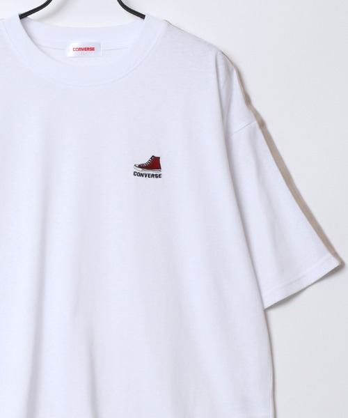 CONVERSE（コンバース）の「CONVERSE/コンバース オーバーサイズ オールスター スニーカー ワンポイント刺繍 ユニフォーム 袖ライン 半袖Tシャツ/ゲームシャツ/レディース メンズ（Tシャツ/カットソー・レディース・ブルーグレー/ブルー/ホワイト系その他/ホワイト/ベージュ/スミクロ・M/LL/L）」の7枚目の写真