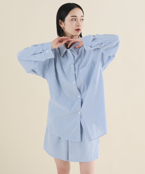 MERLOT（メルロー）の「ストライプシャツセットアップ（セットアップ・レディース・ブルー・FREE）」の12枚目の写真