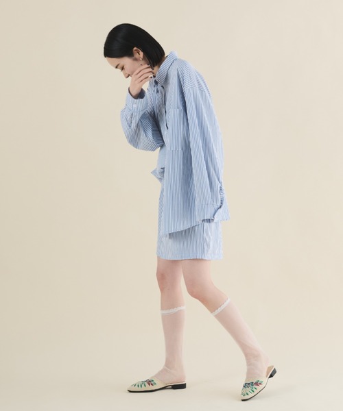 MERLOT（メルロー）の「ストライプシャツセットアップ（セットアップ・レディース・ブルー・FREE）」の3枚目の写真
