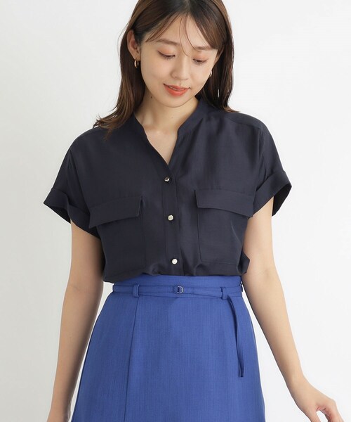 【試着のみ】AFTERNOONTEA 半袖ブラウス スキッパー ネイビー М−L 試着のみ】AFTERNOONTEA 半袖ブラウス スキッパー ネイビー М−L