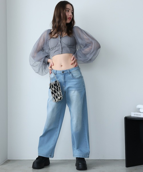 Doula Doula（ドゥーラドゥーラ）の「ハイウエストワイドデニムパンツ（デニムパンツ・レディース・インディゴブルー/ライトブルー/ブルー・L/M/S）」の9枚目の写真