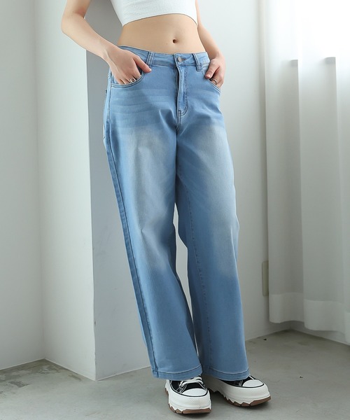 Doula Doula（ドゥーラドゥーラ）の「ハイウエストワイドデニムパンツ（デニムパンツ・レディース・インディゴブルー/ライトブルー/ブルー・L/M/S）」の14枚目の写真