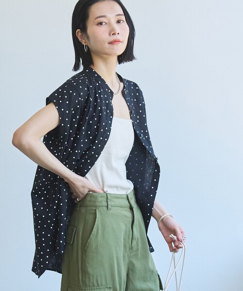 coen(コーエン)の「【WEB限定】リネンミックスドットタックブラウス(シャツ/ブラウス・レディース・ブラック/ベージュ・FREE)」の3枚目の写真