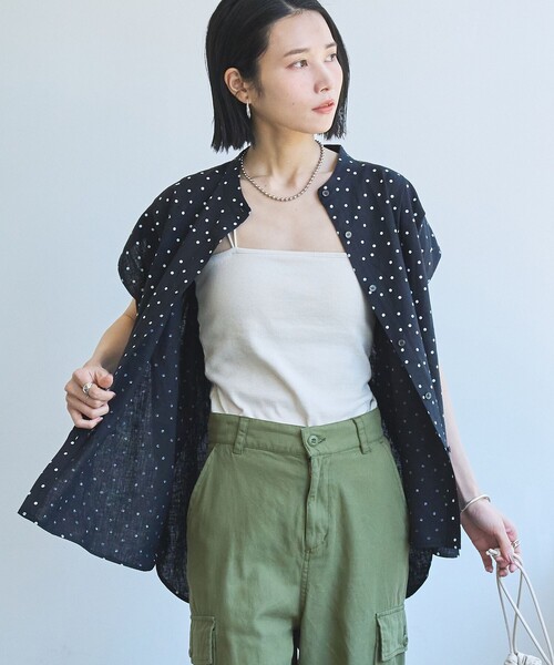 セール】【WEB限定】リネンミックスドットタックブラウス